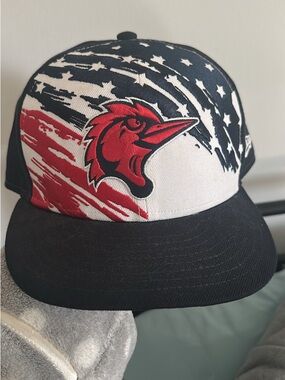 Red Bird Graphic Snapback Hat with Stars & Stripes